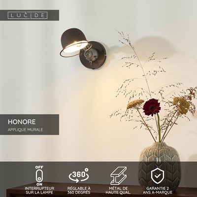 Lucide HONORE - Applique murale - 1xE14 - Rouille